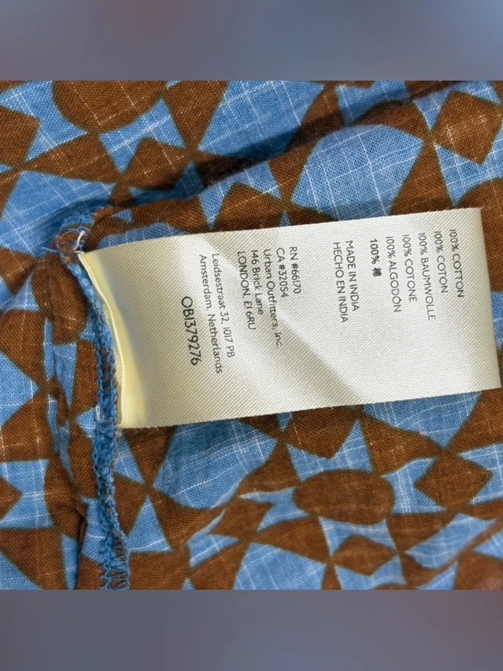 Free People Geometric Maxi Shirt Dress in Rust and Light Blue